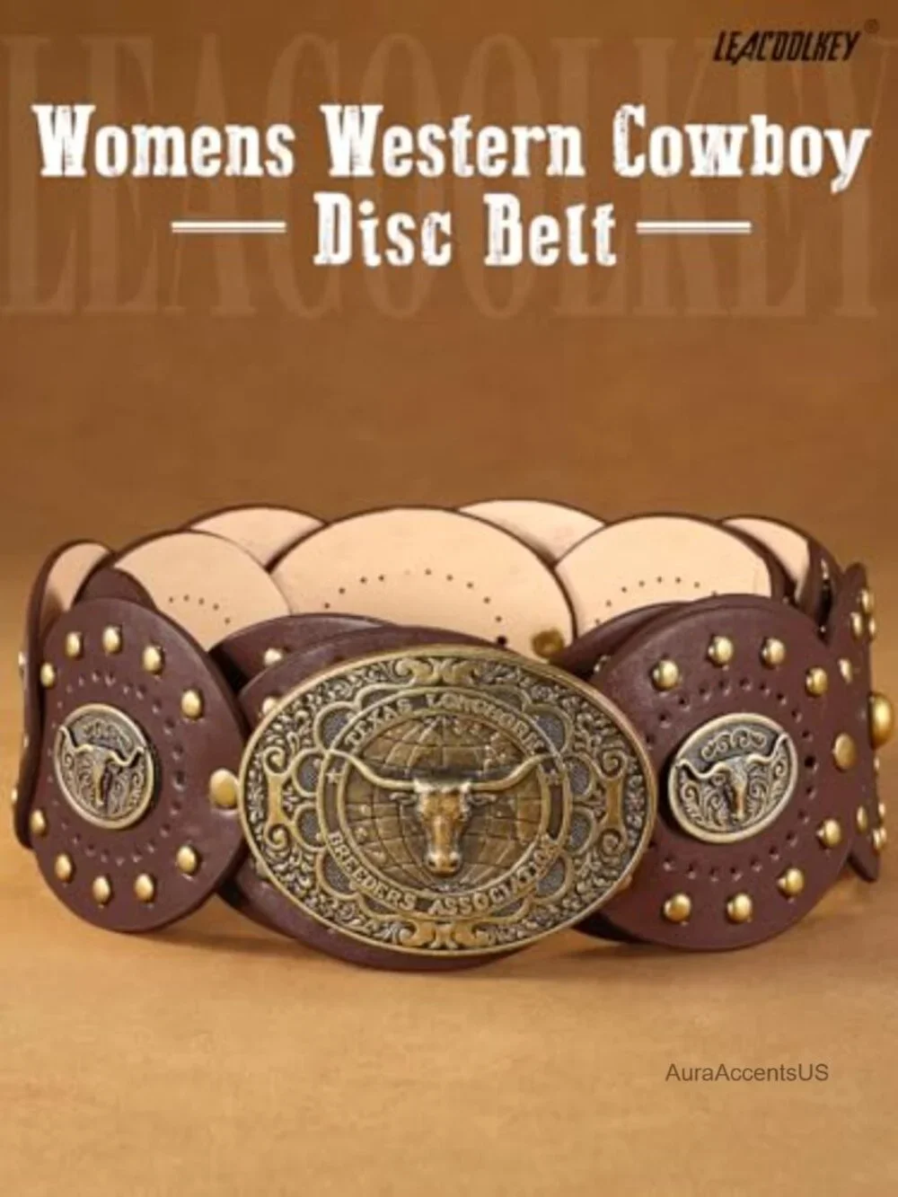 Faux Leather Wide Western Concho Belt for Dresses Jeans